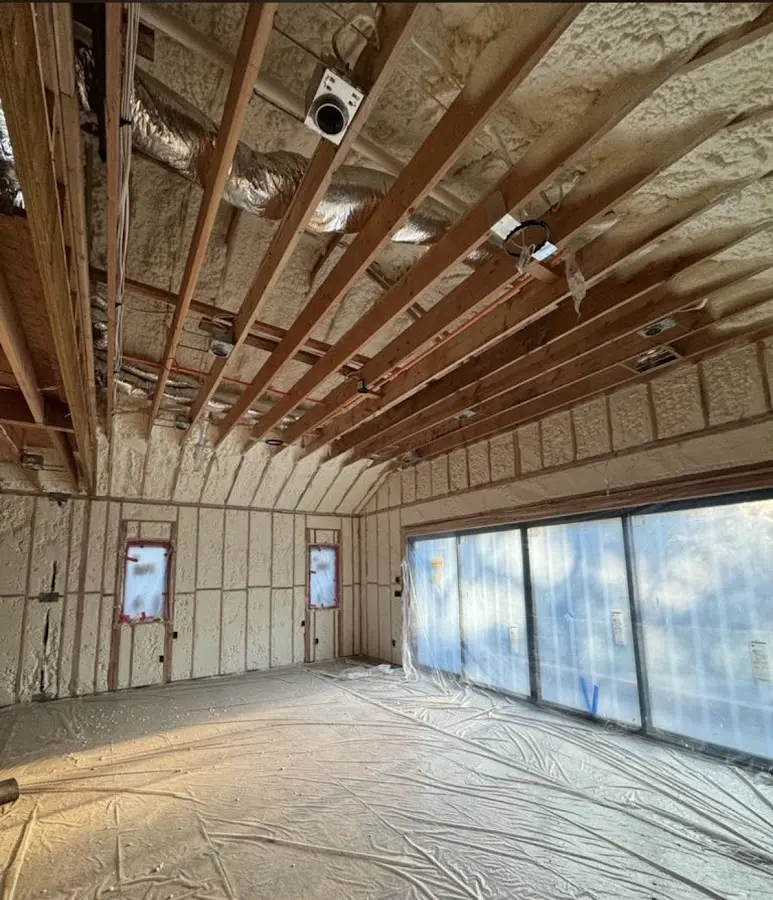 Interior walls and ceiling insulated with spray foam during new construction in Pendleton